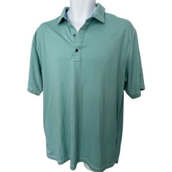 Bermuda Sands Sea Foam Green Soft Cotton Short Sleeve Casual Polo Shirt. Size L - Picture 1 of 5